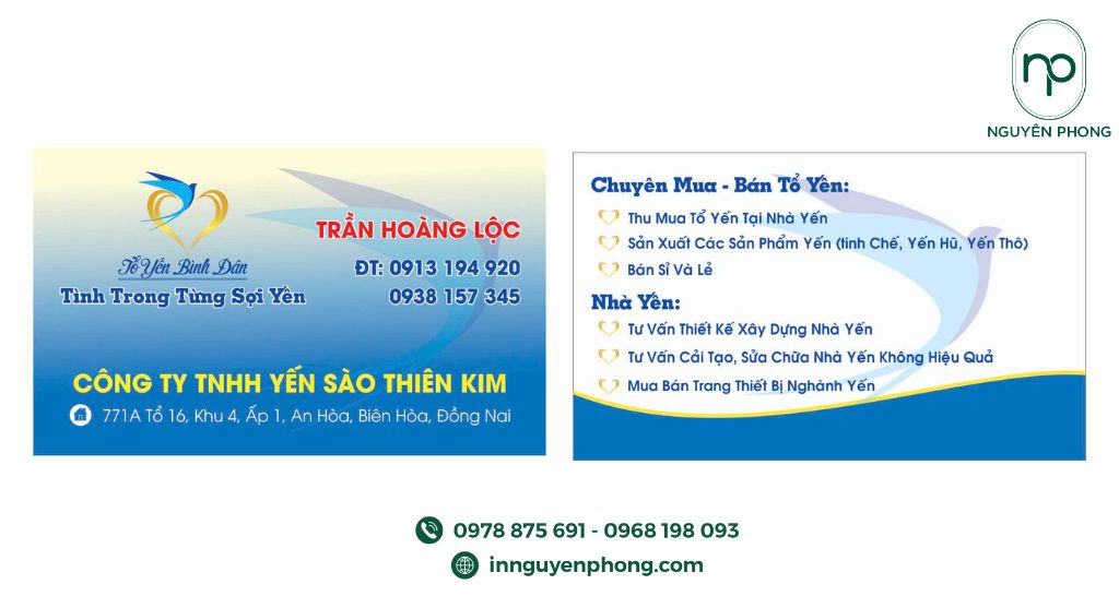 in card visit yến sào bằng chất giấy ivory